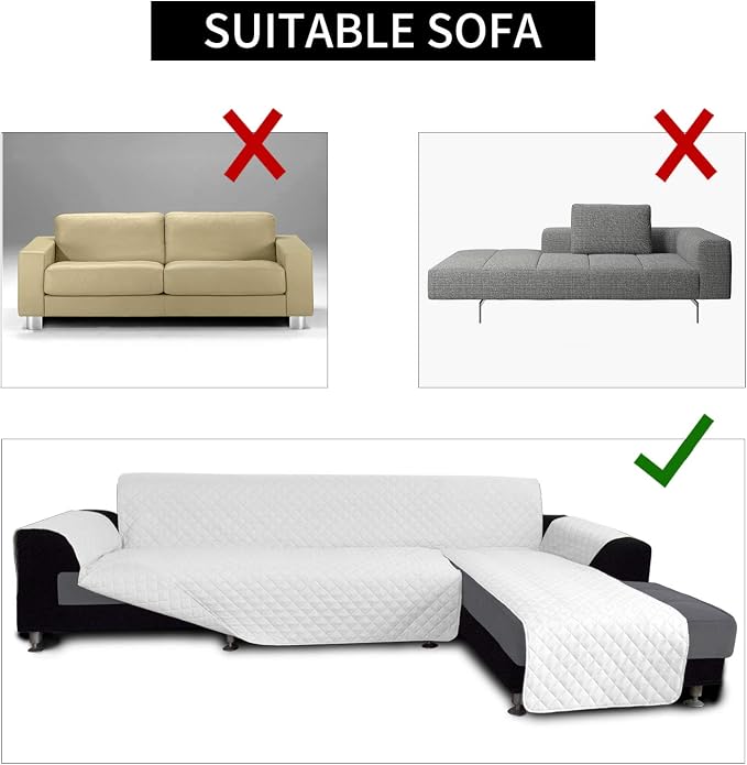 Easy-Going Reversible L-Shape Sectional Couch Cover, X-Large, White/White | Soft Sofa Slipcover For Dogs, Fits Left/Right Chaise Lounge Protector, Water Resistant Mat For Living Room