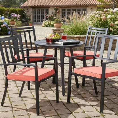 Outdoor 18 inch Square Patio Dining Chair Pads – Comfortable Fiber-Filled Seat Cushions with Ties, Reversible Polyester Fabric - Coral, Set of 4