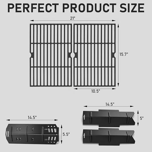 Utheer Grill Replacement Parts for DGH353CRP/DGH353CRP-D, 2 Cast Iron Cooking Grates and 3 Porcelain Steel Heat Plates, Fits 70-01-634, 70-02-158, 70-02-159, 3 Burner Grill Repair Kit