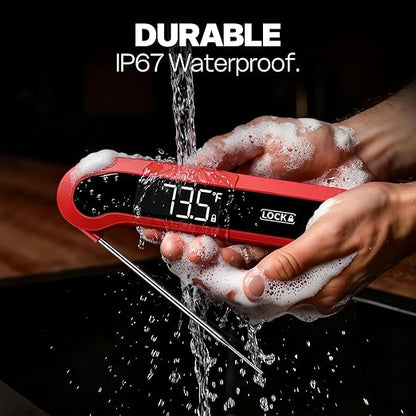 0.3 Sec Instant Read Meat Thermometer Digital for Cooking, ±0.5℉ Precision, Food Thermometer for Grilling, Air Fryer, Smoker, Candy, BBQ Essentials Accessories, Gifts for Him Men Dad Birthday, Red