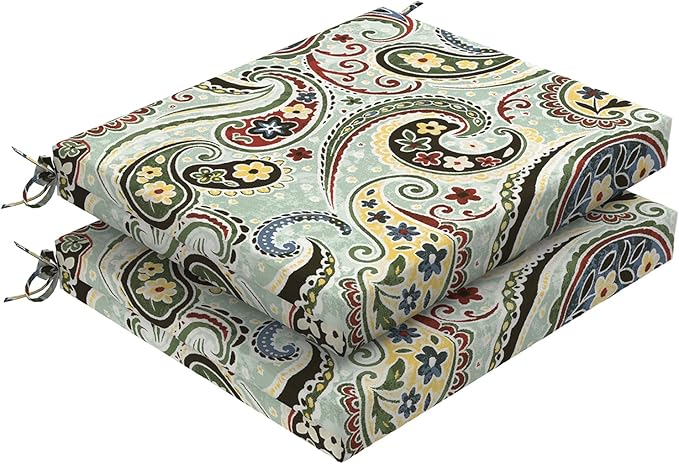 DYTXIII Set of 2 Outdoor Chair Cushions, Water Resistant 18.5"x16"x2" Square Seat Cushion for Patio Dining Chairs, High-Density Replacement Pads for Indoor Outdoor Furniture - Paisley Lightcyan