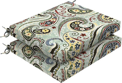 DYTXIII Set of 2 Outdoor Chair Cushions, Water Resistant 18.5"x16"x2" Square Seat Cushion for Patio Dining Chairs, High-Density Replacement Pads for Indoor Outdoor Furniture - Paisley Lightcyan