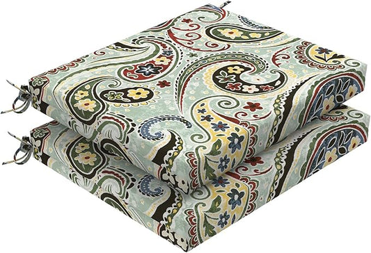 DYTXIII Set of 2 Outdoor Chair Cushions, Water Resistant 18.5"x16"x2" Square Seat Cushion for Patio Dining Chairs, High-Density Replacement Pads for Indoor Outdoor Furniture - Paisley Lightcyan