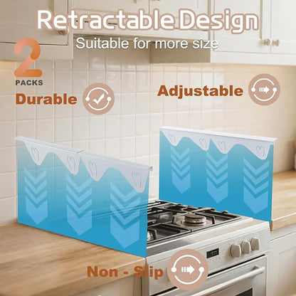 Stainless Steel Stove Gap Filler, 2 Pack Adjustable Covers for Counter, 13.8"-27.5", 0.79" Wide Heat Resistant Oven Guard Range Trim Kit, White