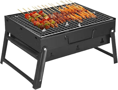 Portable Charcoal Grill with Grate 13.8x10.6x7.9'' Thickened Charcoal Grill Even Burning Foldable BBQ with Handle Perfect for On-the-Go Barbecue of 1-3, Small