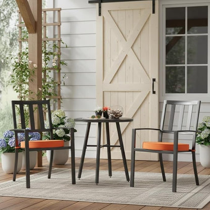 Set of 2 Outdoor 18 inch Round Patio Dining Chair Pads – Comfortable Fiber-Filled Seat Cushions with Ties, Reversible Polyester Fabric - Rust