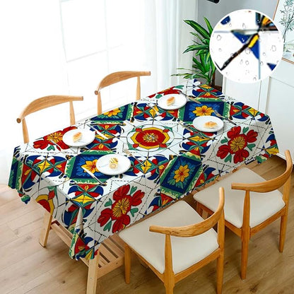 Swono Mexican Pattern Rectangular Tablecloth Ethnic Mosaic Patchwork Mandala Washable Table Cloth Kitchen Dining Room Table Cover for Party Dinner 50x72 Inch Tablecloths