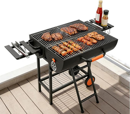 Barrel Barbecue Charcoal Grill 871 Square Inches Cooking Area Outdoor BBQ Grill with 2 Foldable Side Tables Charcoal Barrel Grills for Patio Backyard Camping Picnics Tailgating Parties