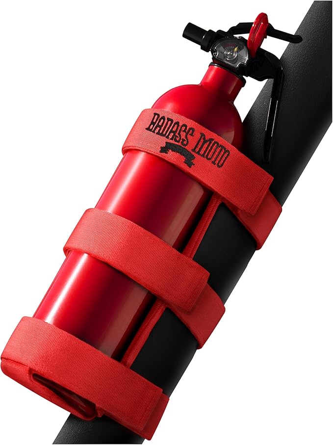 Badass Moto Fire Extinguisher Mount for Jeep - Roll Cage Holder, Adjustable for Wrangler JL, JK, JKU, TJ, CJ, Gladiator & Bronco, Fits Through 2026, No Drill, Off Road - Jeep/Bronco, Red