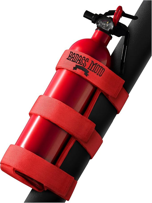 Badass Moto Fire Extinguisher Mount for Jeep - Roll Cage Holder, Adjustable for Wrangler JL, JK, JKU, TJ, CJ, Gladiator & Bronco, Fits Through 2026, No Drill, Off Road - Jeep/Bronco, Red