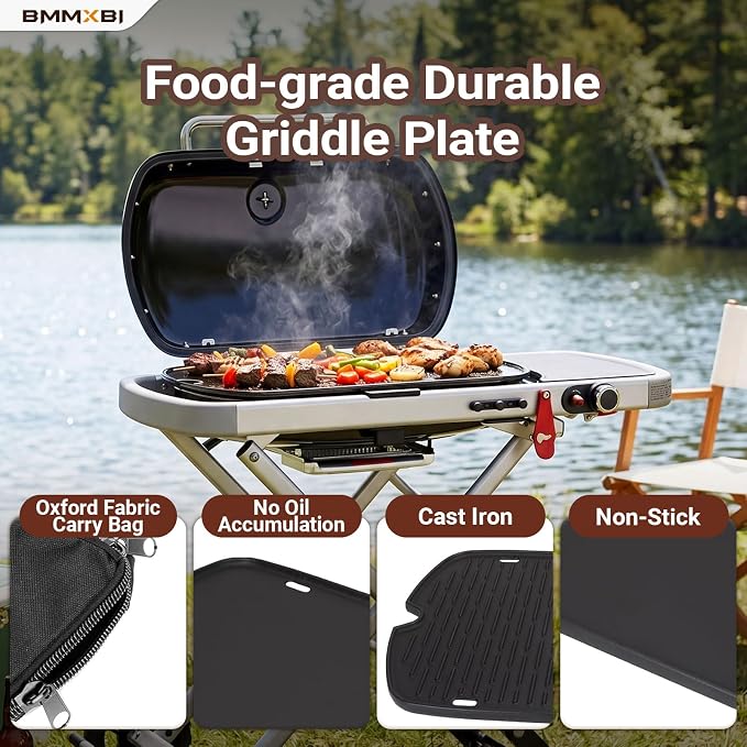 Cast Iron Griddle with Carry Bag for Weber Traveler Grill 9010001 9020001 | 7034 Griddle Insert Replacement Parts for Weber Traveler Portable Grill 9030001 9013001 9011701 Flat Top Griddle Accessories
