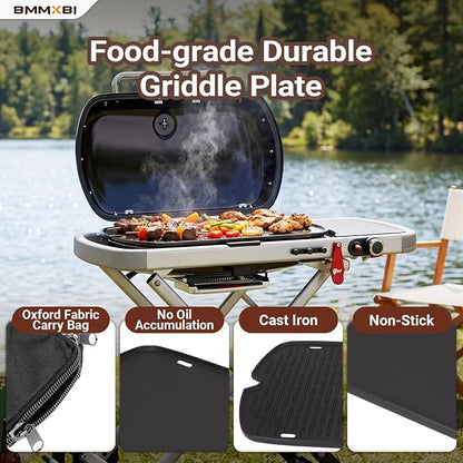 Cast Iron Griddle with Carry Bag for Weber Traveler Grill 9010001 9020001 | 7034 Griddle Insert Replacement Parts for Weber Traveler Portable Grill 9030001 9013001 9011701 Flat Top Griddle Accessories