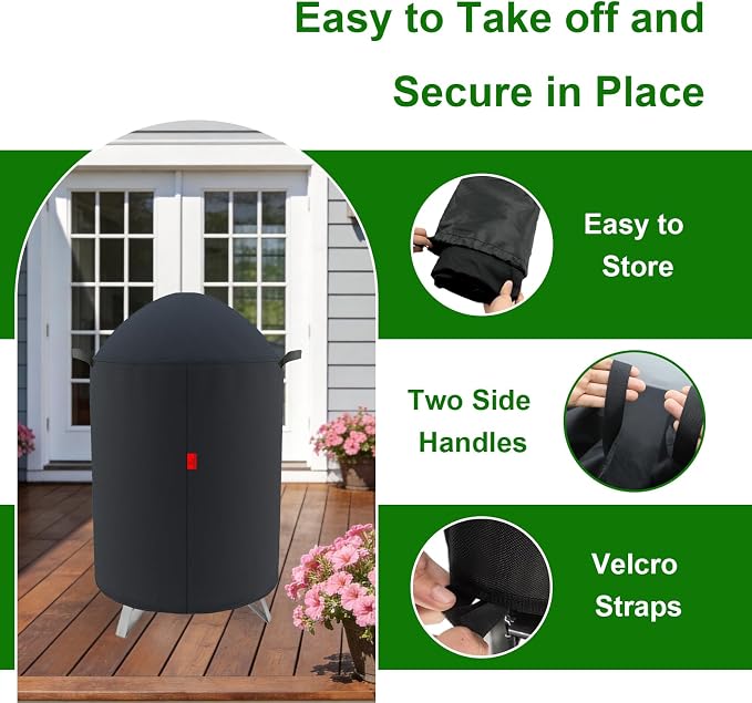 Outdoor Grill Cover Fits Cuisinart 18" Vertical Charcoal Smoker COS-118, Cover Geny Waterproof 600D Heavy Duty Round Smoker Grill Covers, 23" D x 40" H.