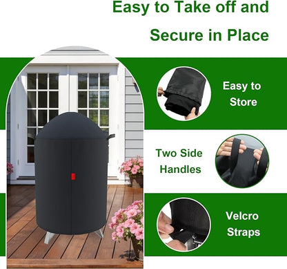 Outdoor Grill Cover Fits Cuisinart 18" Vertical Charcoal Smoker COS-118, Cover Geny Waterproof 600D Heavy Duty Round Smoker Grill Covers, 23" D x 40" H.