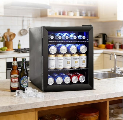 Mini Beverage Refrigerator - Small Beverage Fridge with Glass Door for Soda Beer Wine – Countertop Drink Cooler for Home, Dorm, Office or Bar, Electronic Temperature Control，1.4cu.ft.Black
