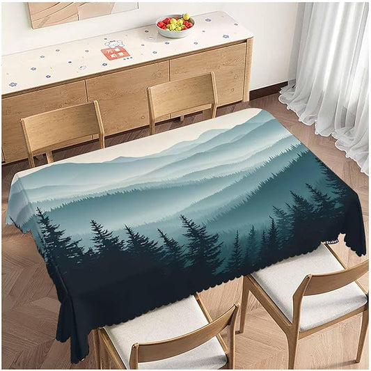 Mountain Forest Decorative Table Cover for Kitchen, Foggy Mountain Pine Woodland Oblong Tablecloth Dining Table Cloth Tabletop Tablecloths for BBQ Picnic Coffee 52"X70", 4-6 Seats