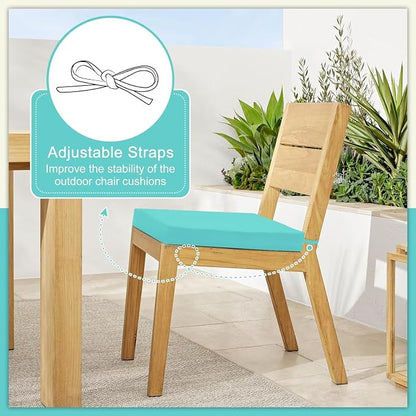 Cozyide Outdoor Chair Cushions, Waterproof Patio Seat Cushions with Adjustable Straps, Square Corner Patio Chair Cushions for Garden, Teal, 18.5x16x3 Inch (Pack of 4)