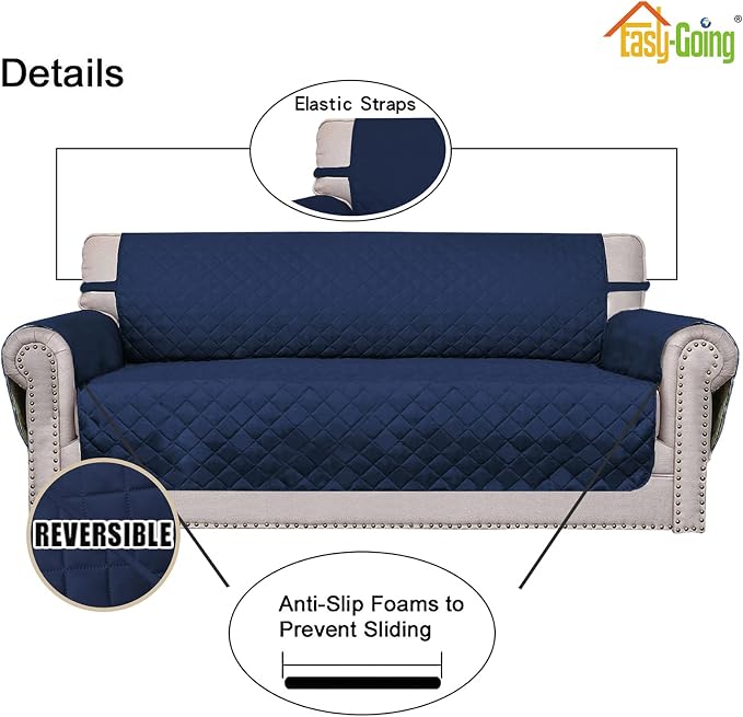 Easy-Going Reversible Couch Cover, Oversized Chair, Navy/Navy | Machine Washable Slipcover For Dogs, Water Resistant Furniture Mat For Living Room, Non-Slip Sofa Cover, Pet Friendly