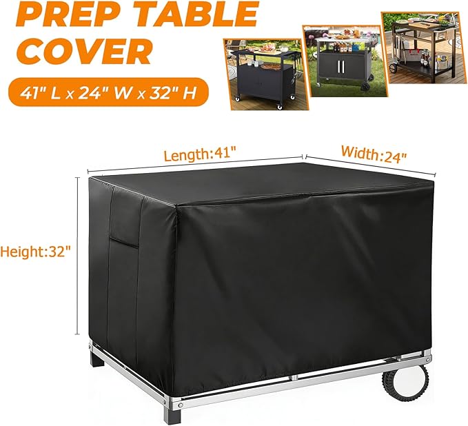 POOLTALE Outdoor prep table cover 41x24x32IN for Dining Grill Cart, Planter Boxes Stand, Raised Garden Storage Cabinet Bed, Dining Kitchen Island Stainless Steel Table Waterproof Protective, Black