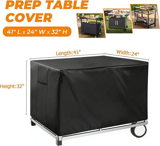 POOLTALE Outdoor prep table cover 41x24x32IN for Dining Grill Cart, Planter Boxes Stand, Raised Garden Storage Cabinet Bed, Dining Kitchen Island Stainless Steel Table Waterproof Protective, Black