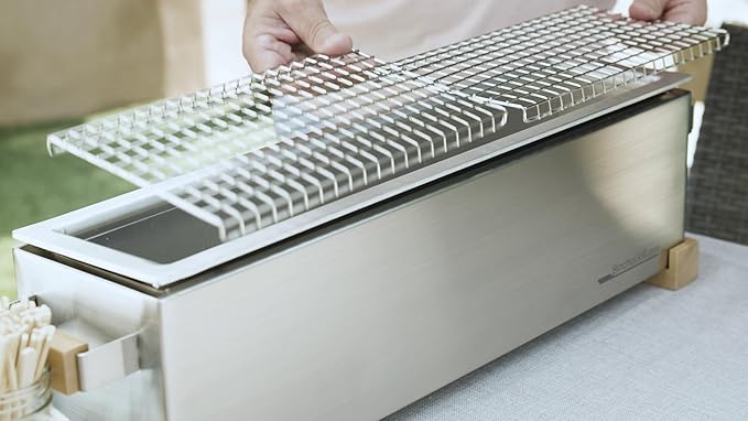 The Bincho Grill 24" Tabletop Yakitori Grill – Japanese Style Charcoal Robata BBQ – Binchotan Grill for Authentic Japanese Grilling – Made from Durable Stainless Steel