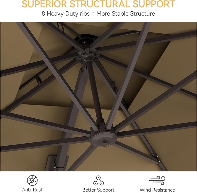 10x10 FT Patio Umbrella with Base, Large Cantilever Double Top Heavy Duty Offset Umbrellas with 360° Rotation, Outdoor shade for Garden Deck Pool, Tan