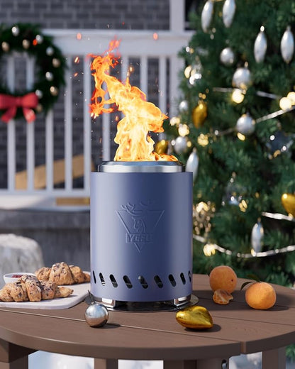 YEFU Tabletop Fire Pit 9.7 x 7.1 in, Low Smoke Camping Stove for Outdoor & Patio, Fueled by Pellets or Wood, Safe Burning Table Top Firepit, with Travel Bag & 2 Mini Sticks & Fireproof Mat, Blue