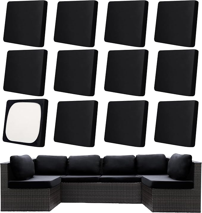 Patio Cushion Covers,Outdoor Cushions Covers,Stretch Cushion Covers Replacement, Washable and Reusable Furniture Protectors (.Black, 12pcs)