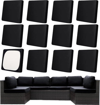 Patio Cushion Covers,Outdoor Cushions Covers,Stretch Cushion Covers Replacement, Washable and Reusable Furniture Protectors (.Black, 12pcs)