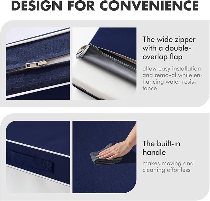 MIULEE Navy Outdoor Seat Cushion 24x24 Inch Waterproof Cushion | Deep Seat and Back Cushion for Patio Furniture Chair Sofa Couch, Fade Resistant, Handle and Adjustable Straps