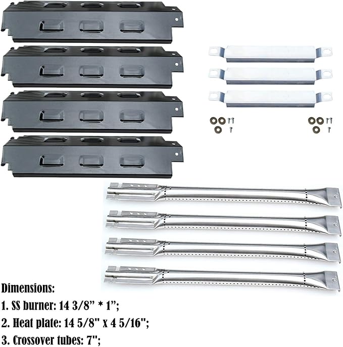Parts Kit DG156 Replacement for Charbroil 463420507,463420509,463460708,463460710 Gas Grill Burners, Carryover Tubes,Heat Plates (SS Burner+SS Carry-over tubes+Porcelain Steel Heat Plate)