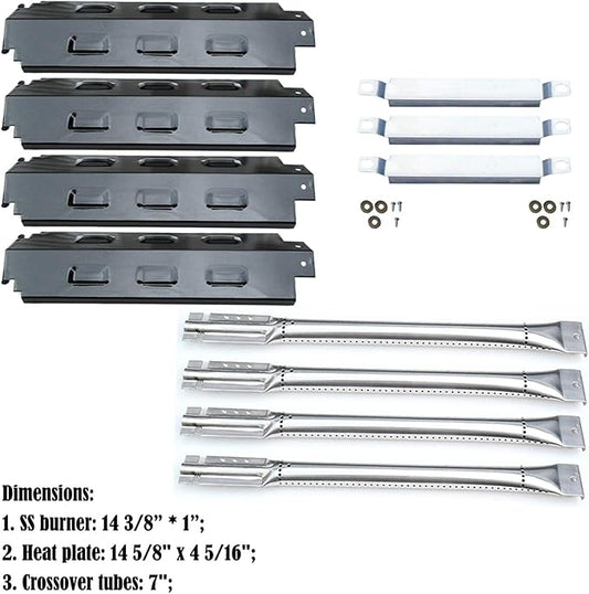 Parts Kit DG156 Replacement for Charbroil 463420507,463420509,463460708,463460710 Gas Grill Burners, Carryover Tubes,Heat Plates (SS Burner+SS Carry-over tubes+Porcelain Steel Heat Plate)