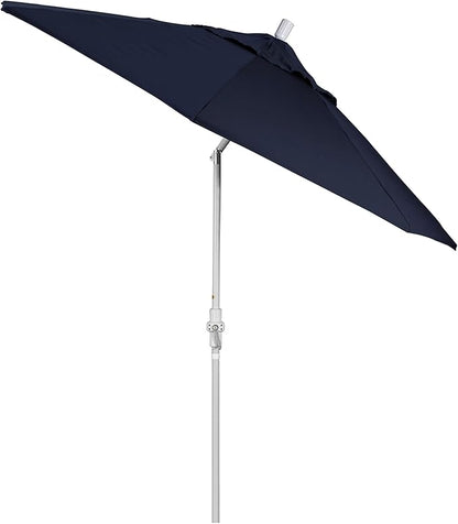 California Umbrella 9' Round Aluminum Market Umbrella, Crank Lift, Collar Tilt, White Pole, Navy Blue Olefin
