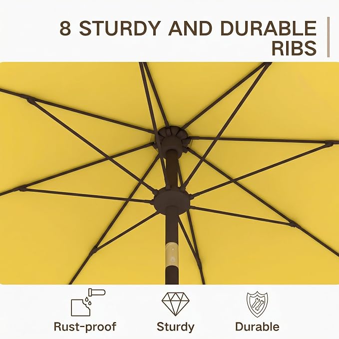 Kingdura 10FT Outdoor Patio Umbrella, Round Market Table Umbrella with Push‑Button Tilt and Crank Lift, 8 Sturdy Metal Ribs, UV50+ Protection Canopy for Backyard, Lawn, Deck, Poolside, Garden (Yellow)