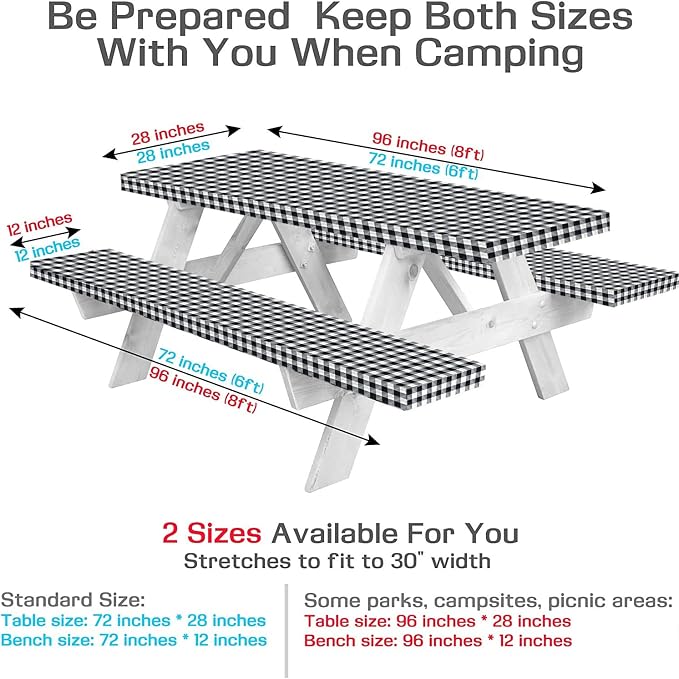 LINPRO 6ft Picnic Table Cover with Bench Covers Vinyl Fitted Picnic Table Covers with Elastic Camping Essentials and picnic tablecloth and RV Accessories with bag