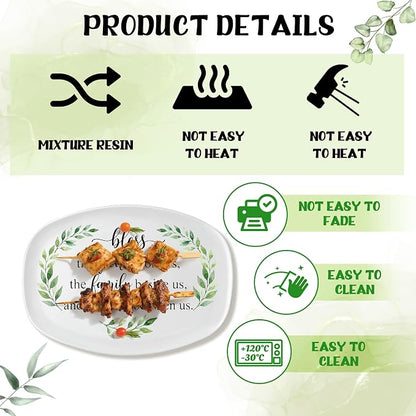 R HORSE Bless Melamine Platter Gift, Reusable White Oval Serving Dishes | Bless, Food, Family, Love Serving Tray Plate, Birthday Housewarming Gift, Ideal for Appetizer, Dessert, Snack, Dinner Party