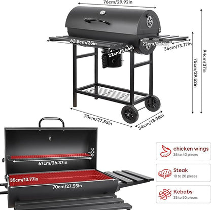 Charcoal Grill Barrel: Charcoal Grill with Rack - Outdoor BBQ Grill for Camping, Picnic, Courtyard, Party (Large)