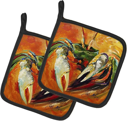 Caroline's Treasures JMK1251PTHD Small Orange Crab Pair of Pot Holders Kitchen Heat Resistant Pot Holders Sets Oven Hot Pads for Cooking Baking BBQ, 7 1/2 x 7 1/2