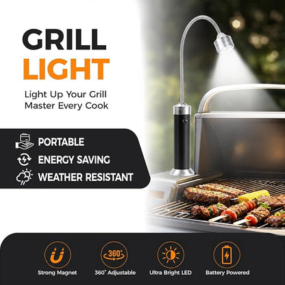2 Pack LED BBQ Grill Light with Strong Magnetic Base and 360° Flexible Gooseneck, Grilling Accessories Gifts for Father's Day Men&Dad, Fits Most Grills, 9 Batteries Included