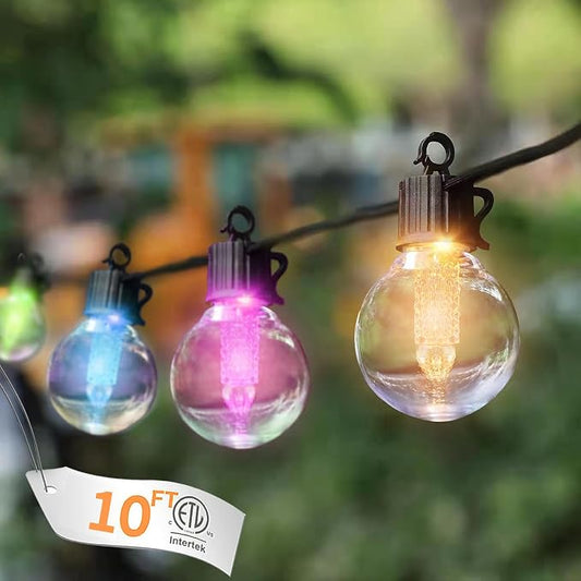 10FT Color Changing String Lights Outdoor- LED Patio Lights with 8 Shatterproof Waterproof RGB Bulbs, Colorful Outdoor Lights for Party Outside Porch Bistro Backyard Garden Decorative