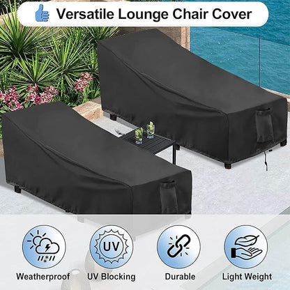 OutdoorLines Outdoor Waterproof Patio Chaise Lounge Chair Cover - UV Resistant Lounger Covers Heavy Duty Weatherproof Patio Sofa Furniture Covers, 2 Packs, 84Wx32Dx32H Inches, Black