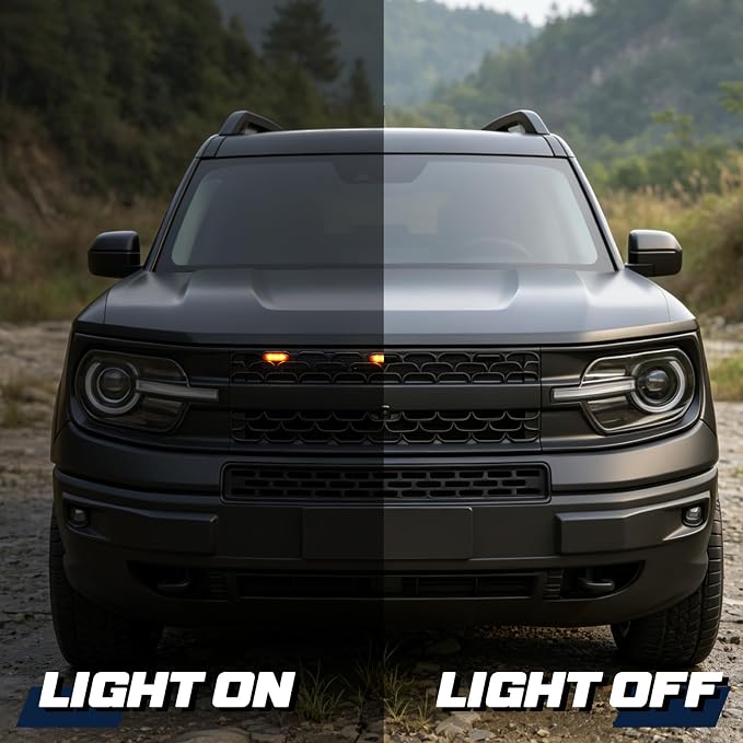 Front LED Grill Lights Compatible with Ford Bronco Accessories 2021 2022 2023 2024 2025 2/4-Door Badlands Wildtrak Everglades, Black, 3PCS
