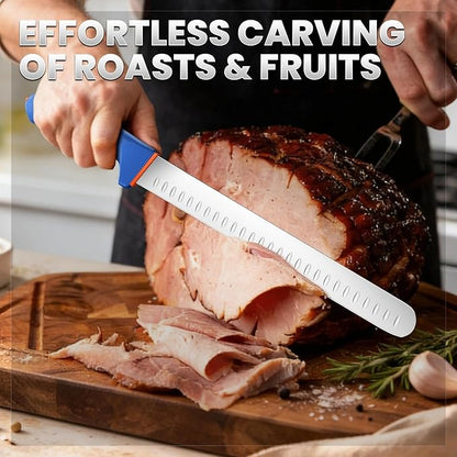 DRAGON RIOT Carving Knife 10 Inch, Brisket Slicing Knife, Ultra Sharp Straight Edge Meat Knife, German 1.4116 Stainless Steel, Professional Slicer for Beef, Turkey & BBQ, Non-Slip Blue Handle