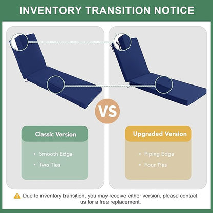 Summsun Chaise Lounge Cushions Outdoor - Waterproof and Fade Resistant Sun Lounger Replacement Cushions - Patio Lounger Pads with Removable Cover for Pool, Deck, Lawn, 80 x 26 x 3 Inch, Navy