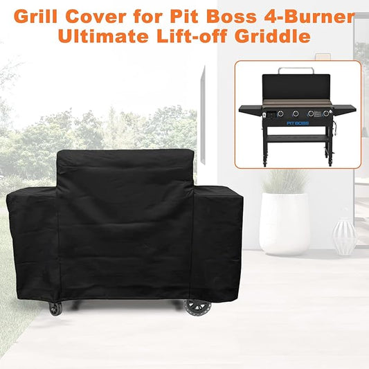 Grill Cover for Pit Boss 4-Burner Ultimate Lift-Off Griddle,64" L x 31" W x 35" H-Black 600D Heavy Duty Waterproof Resistant PitBoss Cover, Outdoor Grill Cover for Pit Boss Sierra 4B Ultimate Griddle
