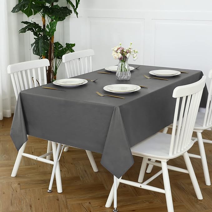 Romanstile 100% Waterproof PVC Tablecloth, Rectangle Oil Spill Proof Stain Resistant Vinyl Table Cloth, Wipe Clean Plastic Table Covers for Kitchen/Dining/Parties - 54 x 78 Inch, Dark Grey