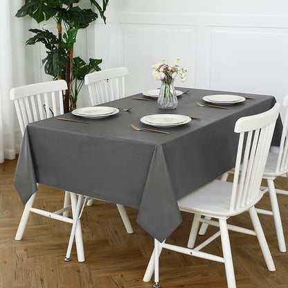 Romanstile 100% Waterproof PVC Tablecloth, Rectangle Oil Spill Proof Stain Resistant Vinyl Table Cloth, Wipe Clean Plastic Table Covers for Kitchen/Dining/Parties - 60 x 102 Inch, Dark Grey