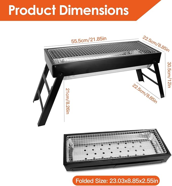 Foldable Charcoal BBQ Grill,Shelf Stainless Steel Grill Net Easy Setup Portable Tabletop Barbecue Grill for Camping Picnic Outdoor Party Backyard,Standard
