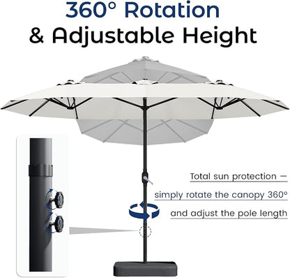 DomeShade Large 15FT Double Sided Patio Umbrella with Base Included,Rectangle Sun Shade for Pool,Deck,Backyard,Patio,Garden –Large White Outdoor Umbrella,Ivory