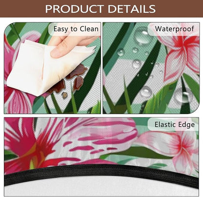 AUUXVA Round Outdoor Tablecloth with Umbrella Hole - Waterproof Patio Table Cover with Zipper Elastic Table Cloth Fits 45"-56" Tables for Party Cafe Garden Decor(Palm Leaf Flowers)